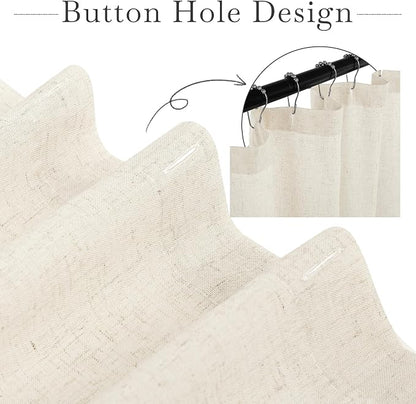 KGORGE Natural Linen Blend Sheer Shower Curtains for Bathroom | Semi-Sheer Waterproof Fabric Lightweight Button Hole for Bathtub, 12 Rust-Proof Hooks Included, W72 x L72