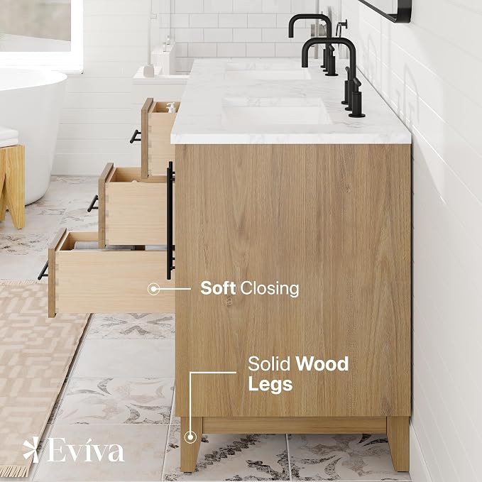 Graham 60 in. Oak Double Sink Bath Vanity with Arabescato Engineered Stone Top and Undermount Porcelain Sinks