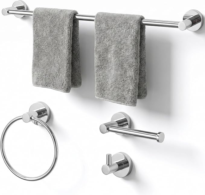 24-Inch Wall Mounted Towel Racks for Bathroom, 4-Piece Towel Bar Set | Rust-Resistant SUS 304 Stainless Steel, 4-Piece Towel Bar Set, sturdy wall mount, space-saving humid bath towel storage rack