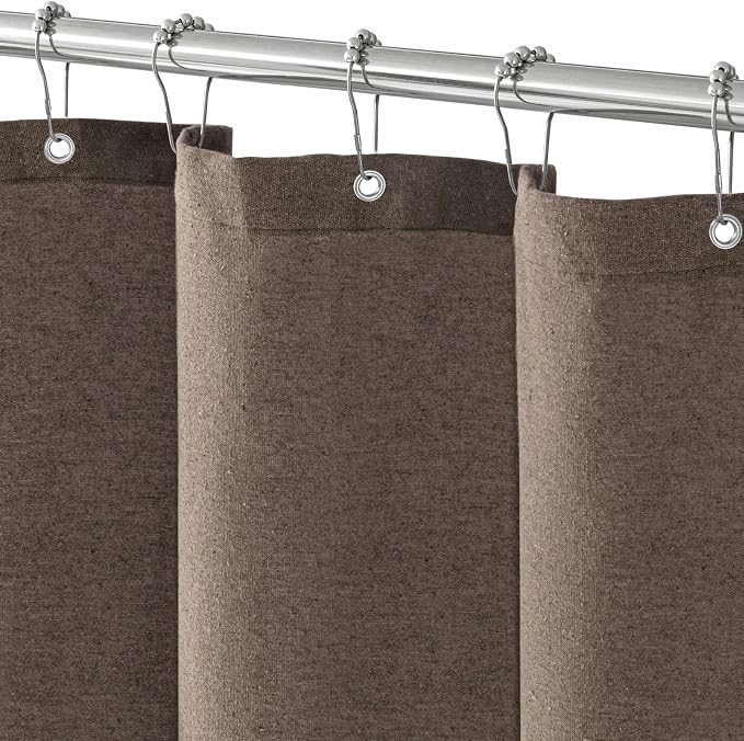 Seasonwood Taupe Linen Shower Curtain Farmhouse Bathroom Decor 60x72 Inches | Boho Bathroom Decor,12 Sturdy Stainless Steel Sliding Hangers,Rustic Country Style,Linen Shower Curtains for Bathroom