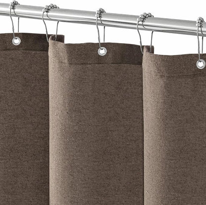 Seasonwood Taupe Linen Shower Curtain Farmhouse Bathroom Decor 60x72 Inches | Boho Bathroom Decor,12 Sturdy Stainless Steel Sliding Hangers,Rustic Country Style,Linen Shower Curtains for Bathroom