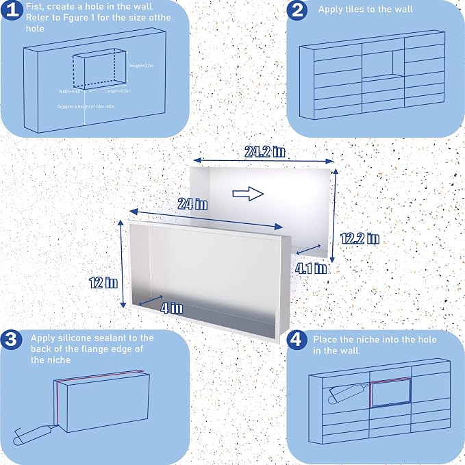 No Tile Needed Shower Niche for Shower Room Storage,Recessed Wall Niche Insert,Stainless Steel 304 (Brush, 12 * 24 in)