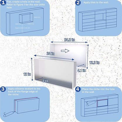 No Tile Needed Shower Niche for Shower Room Storage,Recessed Wall Niche Insert,Stainless Steel 304 (Brush, 12 * 24 in)