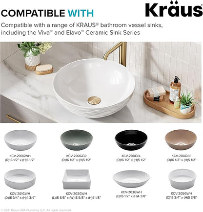 KRAUS Bathroom Sink Pop-Up Drain Assembly in Brushed Gold for Vessel Sinks and Sinks without Overflow, with Extended Thread for Thicker Countertops, PU-L10BG