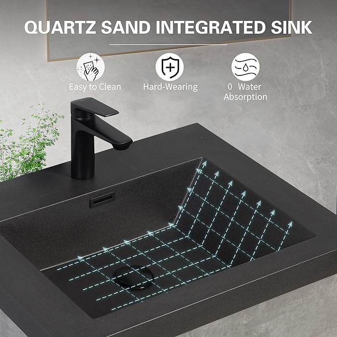 60 Inch Floating Bathroom Vanity with Double Sink, Modern Grey Wall Mounted Floating Vanity with Scratch-Resistant Quartz Sand Basin and 4 Soft Closing Drawers, Pre Assembled Bathroom Vanity