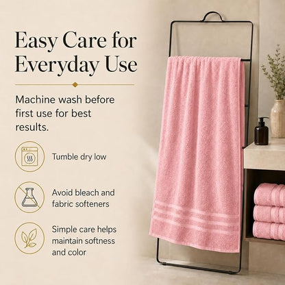 Velqora Bath Towels 4 Pack, 30x60 in, 100% Cotton, Soft, Multicolor | Pink, Gray, Beige & Blue Mix | Absorbent Terry | Balanced Weight | Easy Care