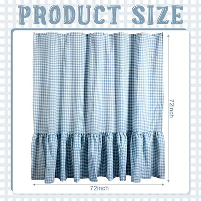 HunnmingRe Ruffle Hem Gingham Shower Curtain Light Blue | 72'' x 72'' Vintage Farmhouse Curtain, Cotton Cottage Core Rural Checkered Plaid Decor, Fall Shower Curtain for Bathroom