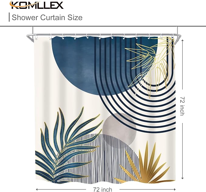 Mid Century Boho Abstract Modern Sun Minimalist Bathroom Shower Curtain Set | 72Wx72L Arch Curve design, waterproof HD print with fast-drying fabric and 12 hooks.