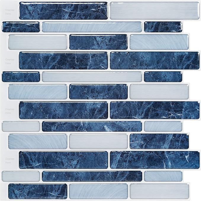 WOWSTAR 10-Sheet Peel and Stick Backsplash Tile for Kitchen Wall, Back Splash Stick On Tiles for Kitchen (12"x12", Dark Blue) | Peel and stick backsplash, self-adhesive wall tile, Dark Blue, waterproof, kitchen bathroom wall, 10-sheet
