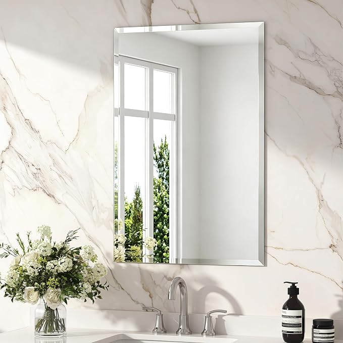 24x36 Inch Bathroom Mirrors for Over Sink, Frameless Mirrors for Wall | Beveled Bathroom Mirror, Bathroom Vanity Mirror for Bedroom Living Room Entryway Home Decor