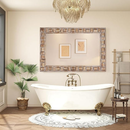 36x24 Inch Rustic Rectangle Wall Mirror - Solid Wood Frame Bathroom Vanity Mirror for Over Sink, Entryway, Living Room & Bedroom