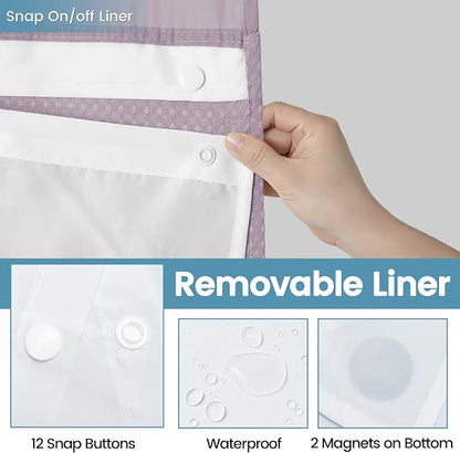 EUTXL Heavyweight Lavender No Hook Shower Curtain with Snap in Liner,256GSM Waffle Weave Shower Curtains for Bathroom,71W x 74H