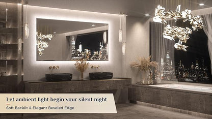 Keonjinn 72"x36" LED Backlit Mirror Bathroom, Tempered Glass Beveled Edge | Dimmable Lights(Warm/Natural/White), Fast & Safe Defogging, Hardwired/Plug in, Secure Installation, Lighted Bathroom Mirror