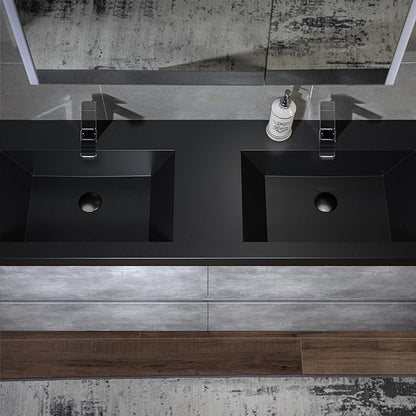 Woodbridge 59 in. W x 19-5/8 in. D Wall Mounted Floating Bathroom Vanity in Gray with Quartz Sand Composite Vanity Top in Matte Black
