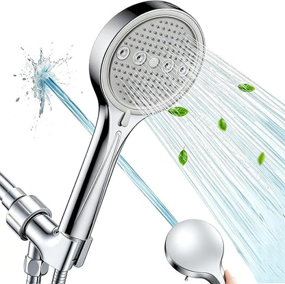 Handheld Shower Head with Hose, 6 Spray Settings, High Pressure, Chrome Finish, Rain, Pulse, Boost, Spray, Mix, Cleaning Modes (Chrome)