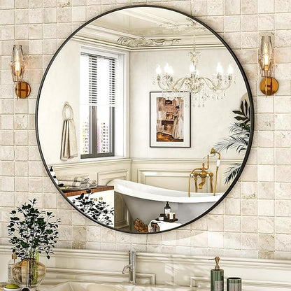 HARRITPURE Round Mirror 30 Black Wall Mounted Circle Mirrors | Vanity Mirror with Aluminum Alloy Frame, Modern Decoration for Bathroom, Living Room, Vanity, Bedroom, Entryway