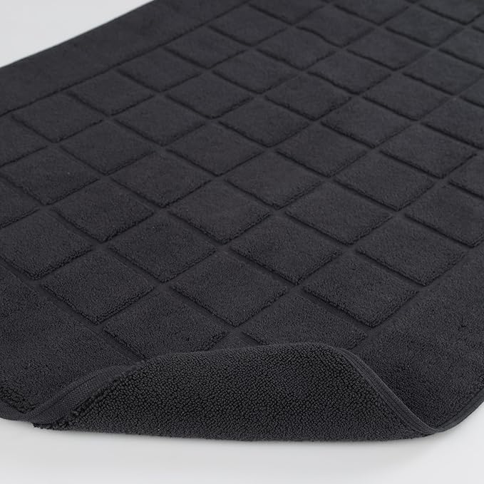 Superior 100% Cotton Bathmat Set, Bath Mats, Bathroom Decor, Shower, Bathtub Essentials, Home Accessories, Small Washable Rug, No Backing, Heavyweight, Nora Collection, Set of 2, 22" x 35", Black
