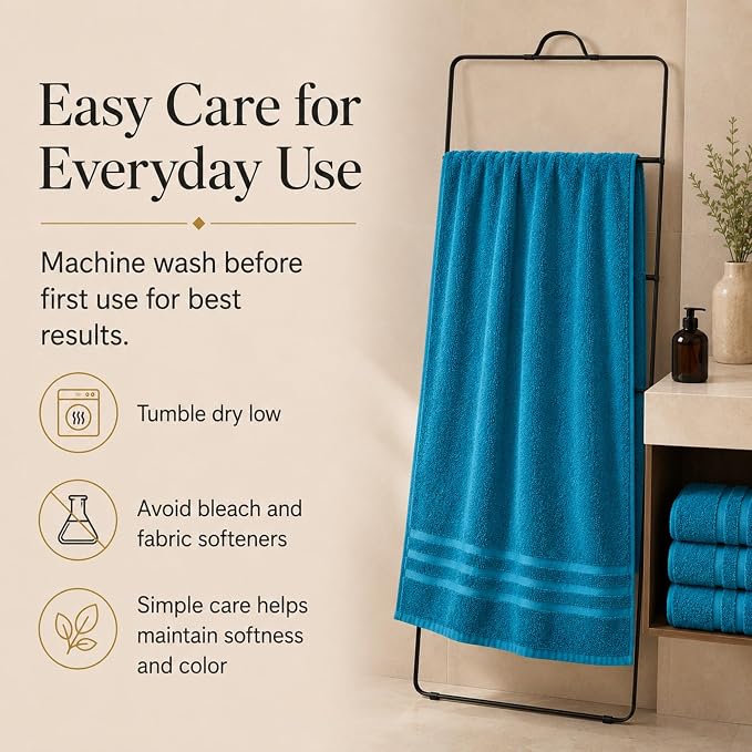 Velqora Bath Towels, 2 Pack, 30x60 in, 100% Cotton, Soft & Absorbent, Blue | Balanced Weight | Everyday Comfort | Easy Care