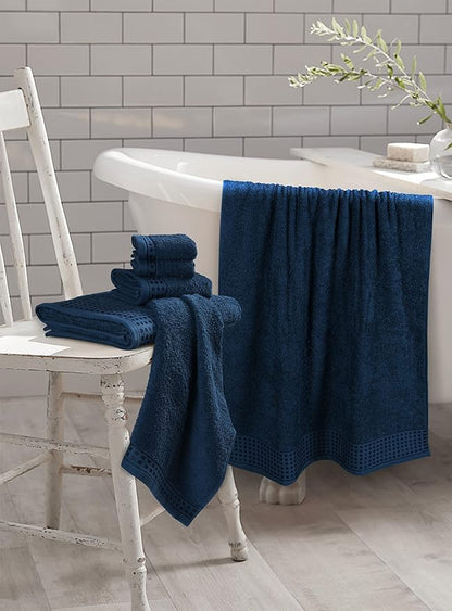 GLAMBURG 100% Cotton Ultra Soft 6 Pack Towel Set, Contains 2 Bath Towels 28x55 Inches, 2 Hand Towels 16x24 Inches & 2 Wash Coths 12x12 Inches, Compact Absorbent Lightweight & Quickdry - Mineral Blue