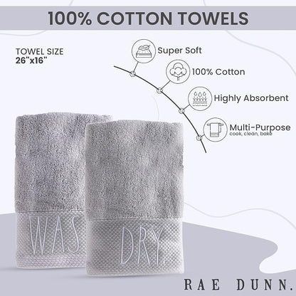 Rae Dunn Hand Towels, Embroidered Decorative Hand Towel for Kitchen and Bathroom, 100% Cotton, Wash/Dry, 16"x 28"