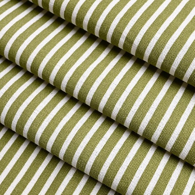 DOSLY IDÉES Farmhouse Shower Curtain, Green and Green Stripe, Button Curtain, Cotton Blend Fabric, Rustic Charm Country Chic Style, 72x72 in, Bathroom