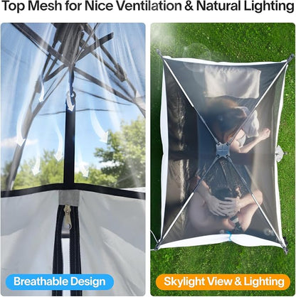 EighteenTek® Upgraded Shower Tents with Hub, Pop Up Privacy Tent Camping 2-Room Privacy Shelter with Floor & Dual Doors, Portable Easy-Setup Toilet & Changing Tent, 83" x 47" x 77.6"H