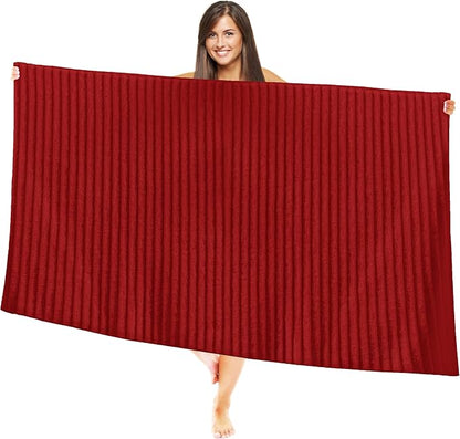 Elegant Comfort 100% Turkish Cotton Corduroy Ribbed Luxury Jumbo Bath Towel Ultra Soft - 35 x 70 Inch - Luxury Spa Premium Hotel Quality Highly Absorbent and Quick Dry Large Bath Towel, Red