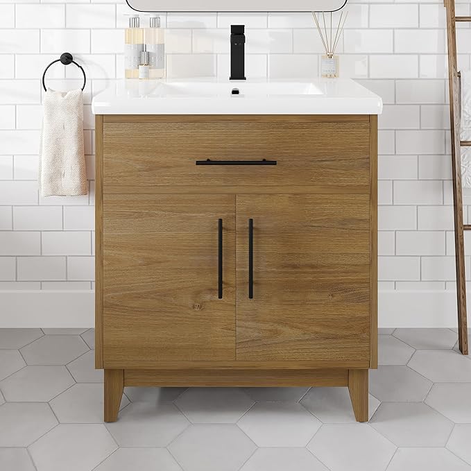 Eviva Graham 30 in. Oak Single Sink Bath Vanity with Porcelain Top and Integrated Sink