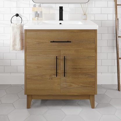 Eviva Graham 30 in. Oak Single Sink Bath Vanity with Porcelain Top and Integrated Sink