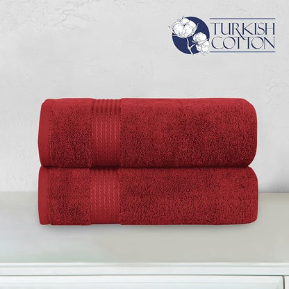 Elegant Comfort Premium Turkish Cotton 2 Pack Bath Towel Set - 27 x 54 inch, Luxurious Hotel Spa Quality 100% Turkish Cotton 2PC Bath Towel Set - Highly Absorbent - Soft Bathroom Towels, Burgundy