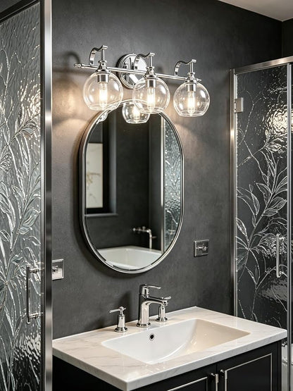 Chrome Vanity Light, 3-Light Polished Silver Bathroom Light Fixture Over Mirror, Modern Wall Sconce with Clear Glass Shade, Industrial Wall Lighting for Living Room, Bedroom, Hallway, 22.3"