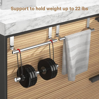 Over Cabinet Towel Bar, Stainless Steel Towel Holder, Silver, 2 Pack | No-drill Over Cabinet Towel Rack, Rustproof Stainless steel, Scratch-resistant Foam Pads, Fits Doors Up to 0.8"