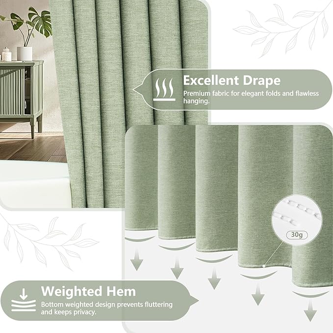 36 x 72 Inch Natural Linen Look Stall Shower Curtain Sage Green, Faux Linen Farmhouse Thick Fabric Shower Stall Curtain Water-Resistant, Forest Green Bathroom Curtain Washable for Single Stall