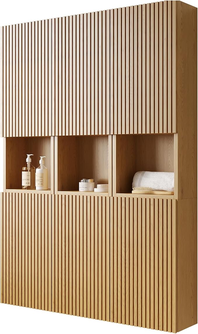 KEIKI Bathroom Wall Cabinet with Soft-Close Doors & Open Shelf, Golden Oak | Premium Wood Medicine Cabinet, Floating Storage Cabinet for Bathroom Kitchen Laundry Room