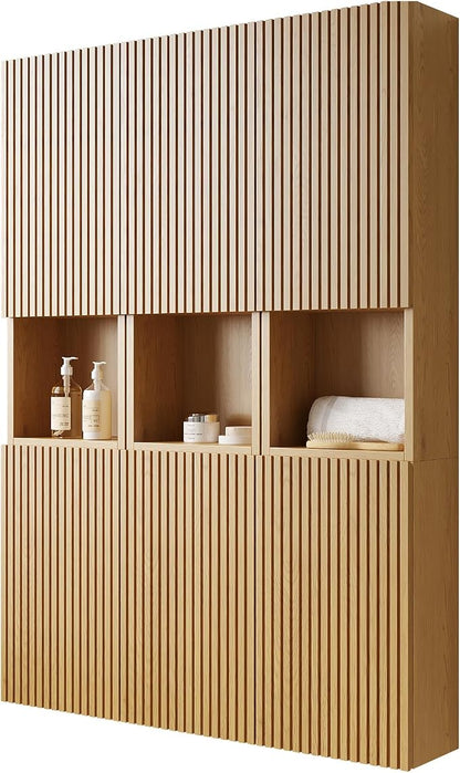 KEIKI Bathroom Wall Cabinet with Soft-Close Doors & Open Shelf, Golden Oak | Premium Wood Medicine Cabinet, Floating Storage Cabinet for Bathroom Kitchen Laundry Room