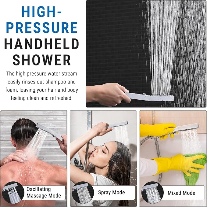 G-Promise 10 Inch All Metal Rain Shower Head with Handheld Spray (Chrome) | Suits Every Height, Pause Mode Diverter, Massage Mode Handheld, Full Body Coverage, Easy to Install, Modern Bath Upgrade