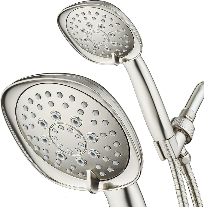 AquaDance, Satin Nickel Luxury Square 6-setting High-Pressure Hand Extra-Long 72" Stainless Steel Hose, Bracket, Solid Brass Fittings, Finish. Premium Handheld Shower Head from Top American