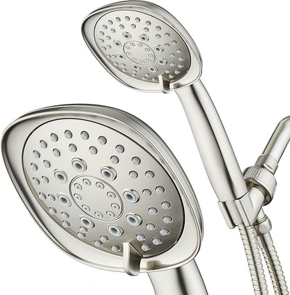 AquaDance, Satin Nickel Luxury Square 6-setting High-Pressure Hand Extra-Long 72" Stainless Steel Hose, Bracket, Solid Brass Fittings, Finish. Premium Handheld Shower Head from Top American