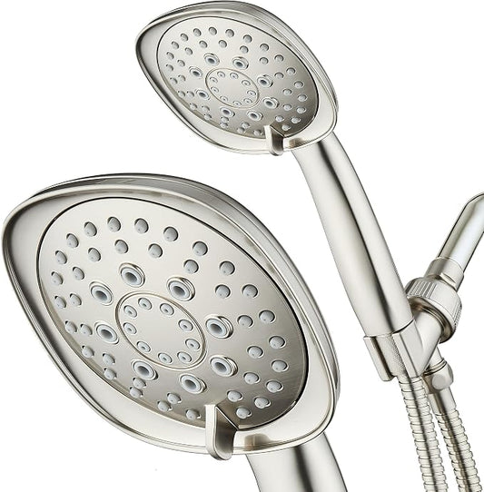 AquaDance, Satin Nickel Luxury Square 6-setting High-Pressure Hand Extra-Long 72" Stainless Steel Hose, Bracket, Solid Brass Fittings, Finish. Premium Handheld Shower Head from Top American