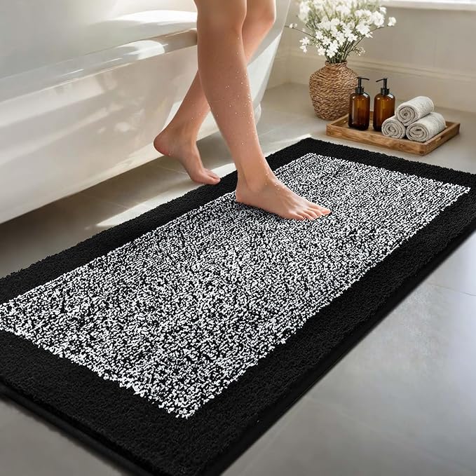 80x24 Large Bathroom Rugs Washable Non Slip, Black Bath Mat for Bathroom Floor Tub, Soft Absorbent Quick Dry Mats for Shower, Bathtub,Home Decor