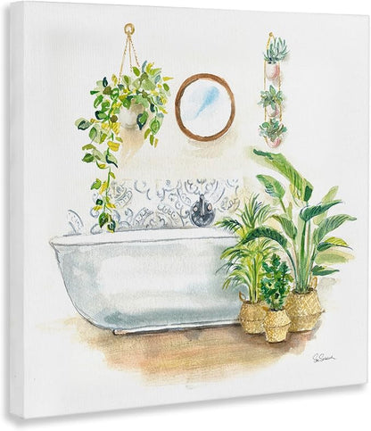Stupell Industries Serene Bathroom Interior with Greenery Plants Painting | Stupell Industries | 30 x 30 Inches, Easy to Hang and Sturdy, Made in USA, by Sue Schlabach