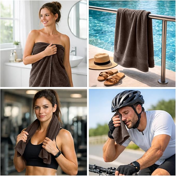 DAN RIVER 8 Piece Luxury Bath Towels for Bathroom, Towel Set, Brown | 2 Bath towels, 2 Hand towels, and 4 Wash Cloths, 600 GSM 100% Ring Spun Cotton, Highly Absorbent, Gym, Hotel, guest, and Spa