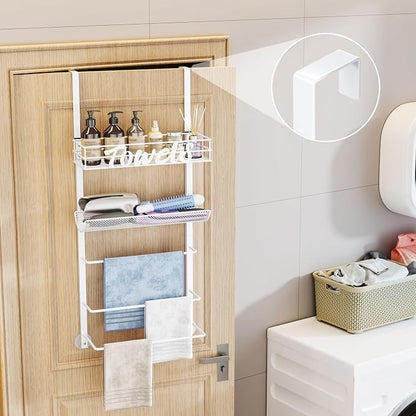 SWTYMIKI Over the Door Towel Racks for Bathroom - 5-Tier Wall Mounted Bathroom Towel Storage Organizer Holder with Metal Shelf, White