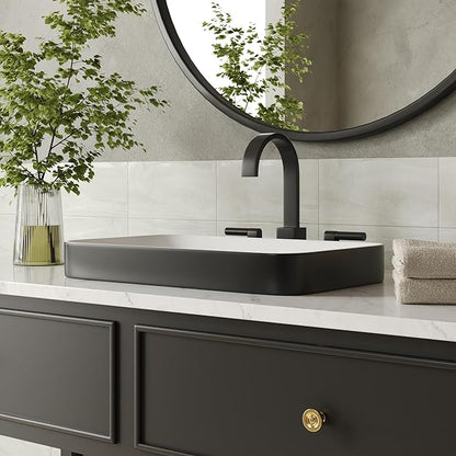 DeerValley Vessel Sink Rectangle, Black & White Semi Recessed Bathroom Sinks, 18.9"x11.61" Modern Rectangular Top Counter Bathroom Sink Porcelain Ceramic Lavatory Sink Bowl Art Basin DV-1V0233