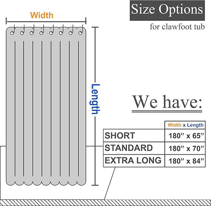Barossa Design Waffle Weave Clawfoot Tub Shower Curtain 180 x 70 Inch Wrap Around - Heavy-Weighted Fabric to Stop Blowing, Washable, Water Repellent, with 36 Hooks Set, White, 180x70