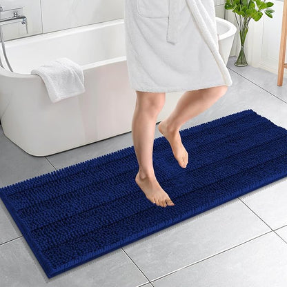 OLANLY Thick Bathroom Runner Rugs 59x20, Soft Chenille Long Bath Rugs, Navy | Absorbent Striped, Rubber Backing, Machine Wash, Bath Mats for Bathroom Floor, Tub and Shower, Home Decor Accessories