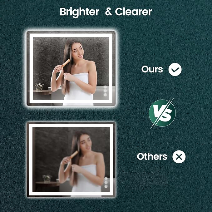 30" x 36" LED Bathroom Mirror with Lights, Memory Vanity Mirror | Anti-Fog, 3 Color Modes, Dimmable, Front Lit, Memory Function, Tempered Glass, Lighted Bathroom Mirror for Wall