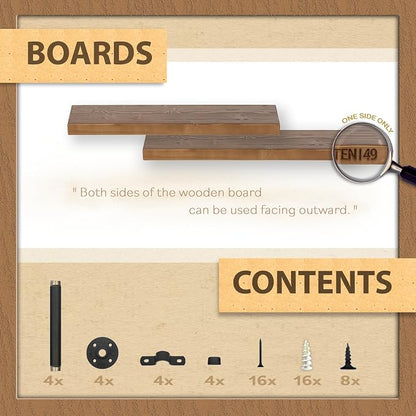 TEN49 Real Wood Rustic Floating Shelves Wall - 24 Wide Small Wooden Industrial Pipe Shelving - Farmhouse Pipe Wall Shelves Furniture Bathroom Decor Art Shelf Kitchen - Dark Espresso Color - Set of 2