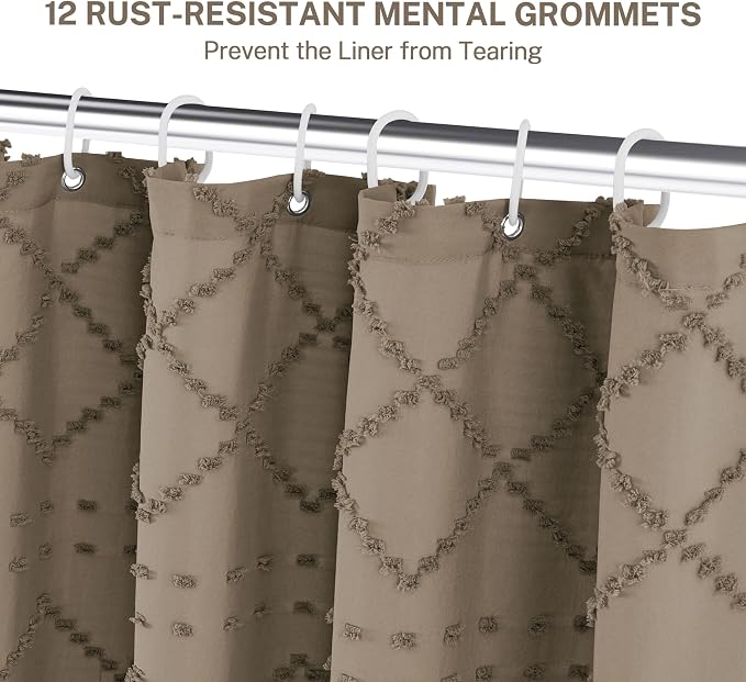 Siiluminisoy Extra Long Boho Shower Curtain with Tassels 72 x 90, Khaki