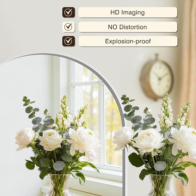 Arched Bathroom Vanity Mirror for Over Sink, 38”x26”, Silver | HD Tempered Glass, Anti-Rust Metal Frame, Hanging or Leaning, Wall Mirrors for Bathroom Sink, Bedroom, Living Room, Entryway